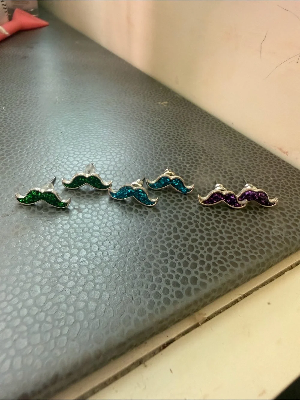 Justice Glitter Mustache Stud Earrings - Green, Teal, Purple